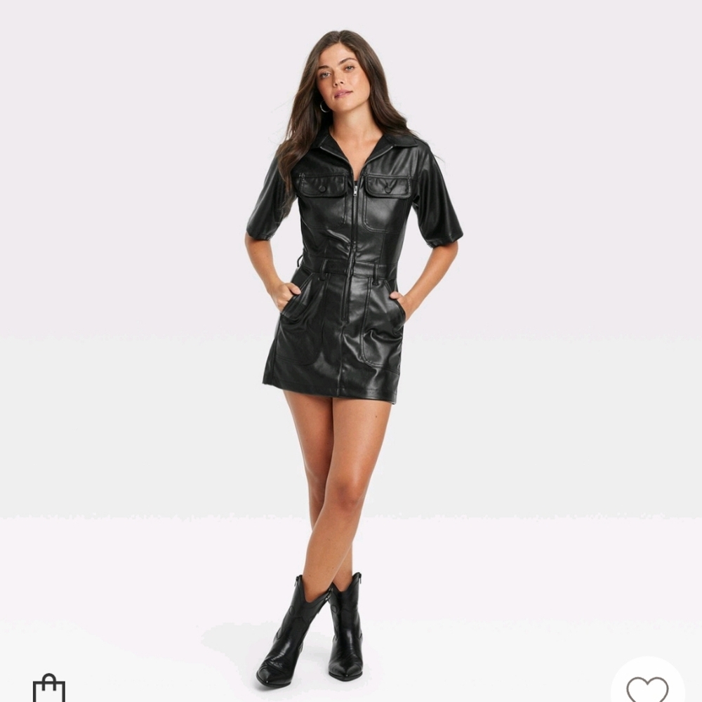 Women's Short Sleeve Faux Leather Utility Dress - Universal Thread Black 6